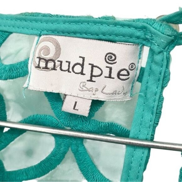 Mud Pie Crochet Eyelet Daisy Sleeveless Teal Shift Dress - Picture 4 of 13